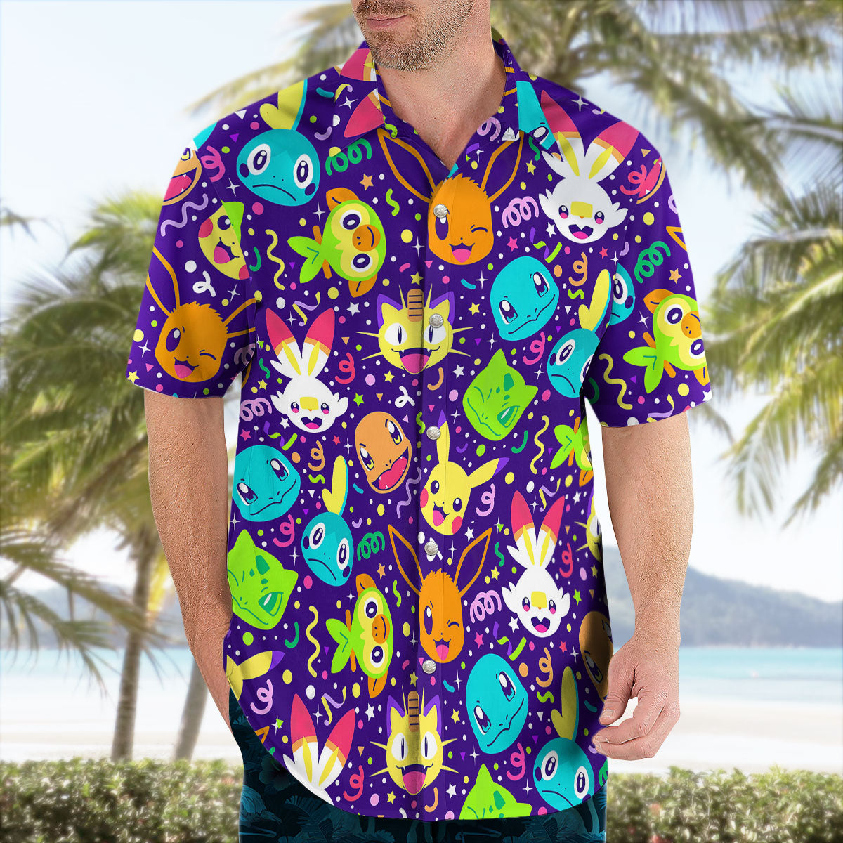 Pokemon Party Faces Neon Purple Hawaiian Shirt – Moonbestprint