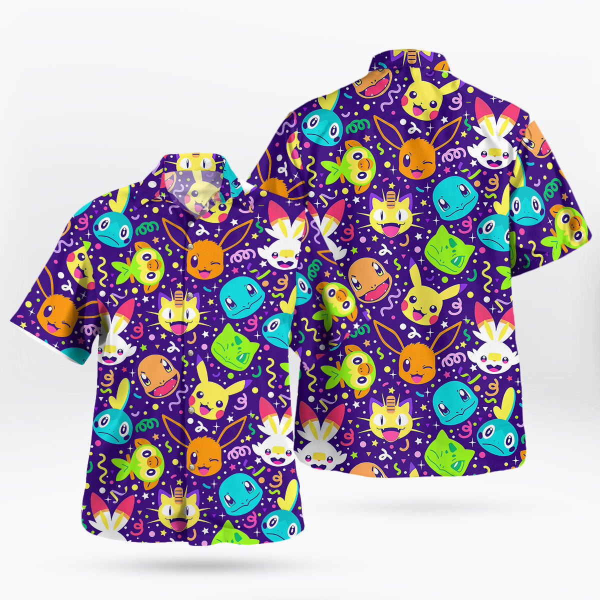 Pokemon Party Faces Neon Purple Hawaiian Shirt – Moonbestprint