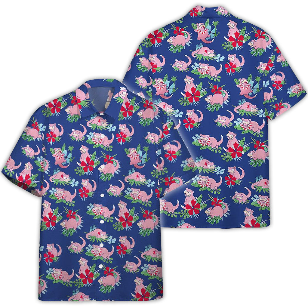 Pokemon Slowpoke Pink Button Shirt Blue Generation Hawaiian Shirts – Moonbestprint