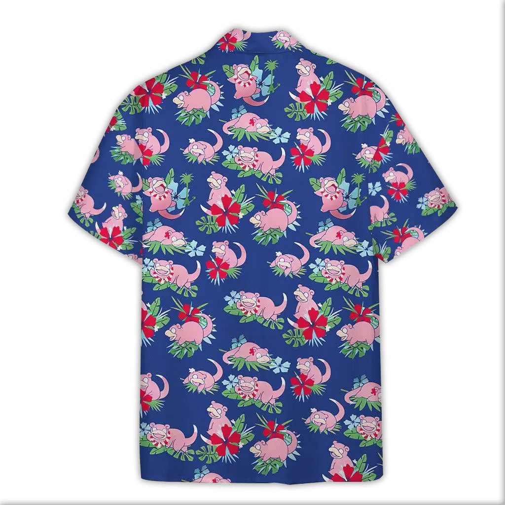 Pokemon Slowpoke Pink Button Shirt Blue Generation Hawaiian Shirts – Moonbestprint