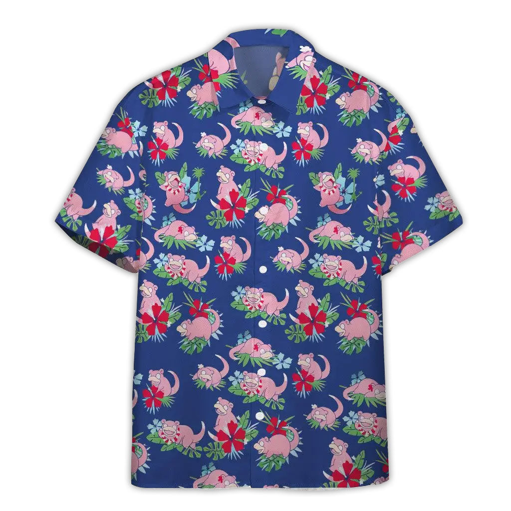 Pokemon Slowpoke Pink Button Shirt Blue Generation Hawaiian Shirts – Moonbestprint