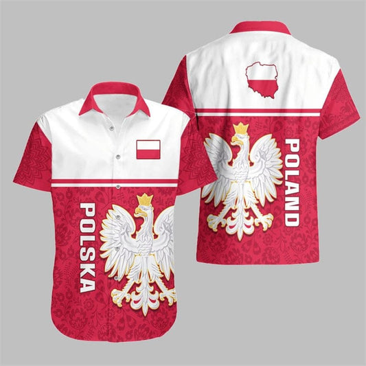 Poland Hawaiian Shirt Polska Coat Of Arms With Folk - Moonbestprint