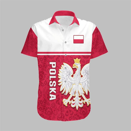 Poland Polska Coat Of Arms With Folk Hawaiian Shirt - Moonbestprint