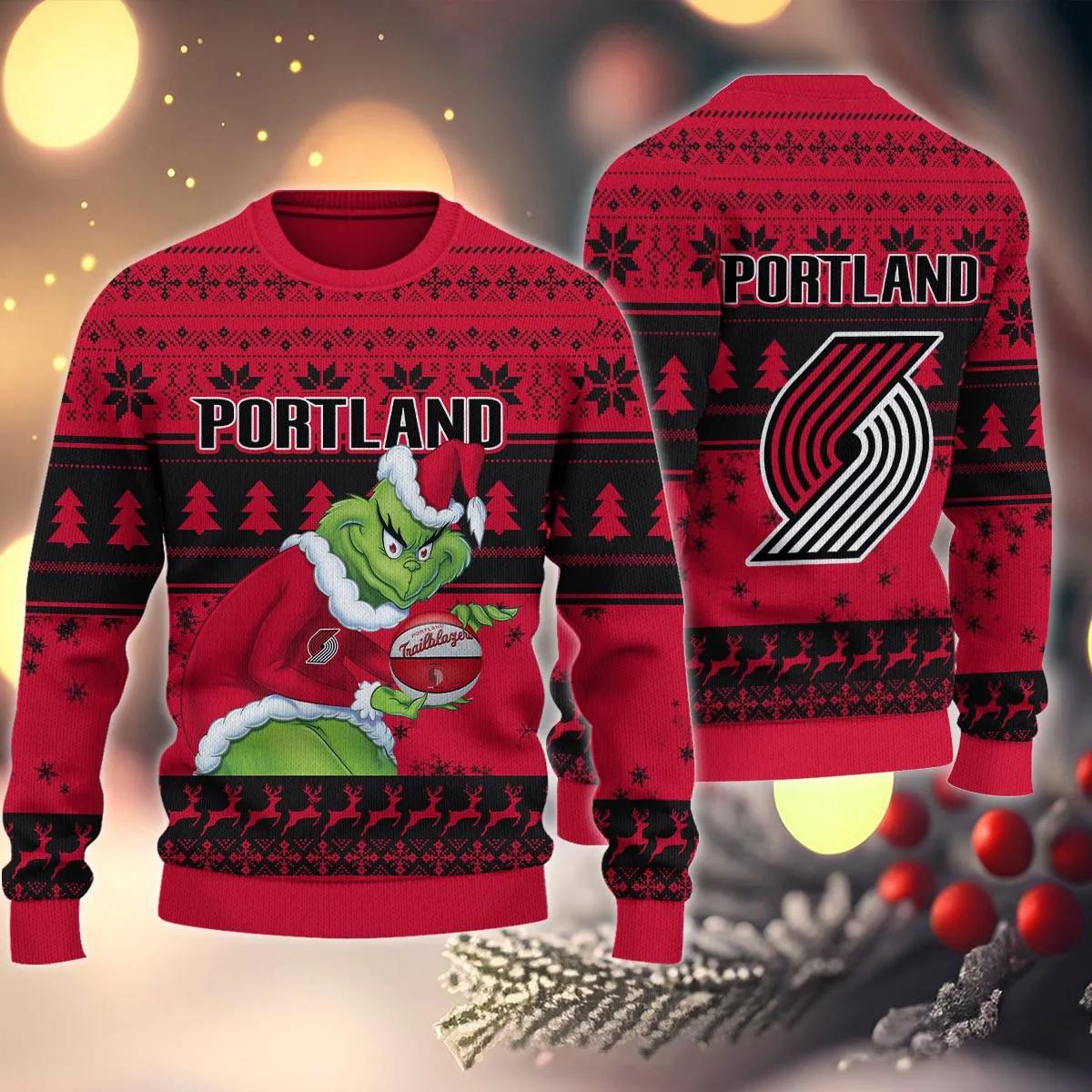 Portland Trail Blazers Grinch Stolen Ugly Christmas Sweater, NBA Chritsmas Sweater Moonbestprint