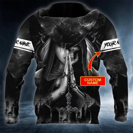 Praying Beauty n Grim Reaper Skull Custom 3D Hoodie Moonbestprint