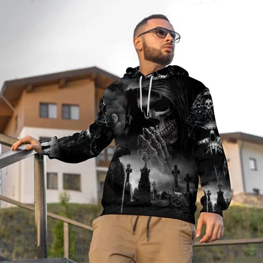 Praying Grim Reaper In Graveyard Skull 3D Hoodie Moonbestprint