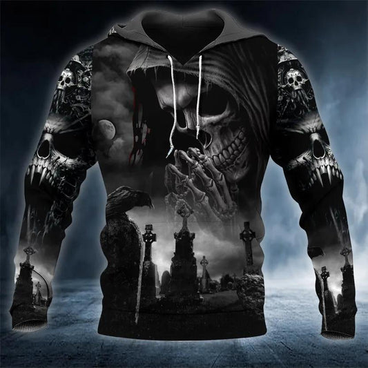 Praying Grim Reaper In Graveyard Skull 3D Hoodie Moonbestprint