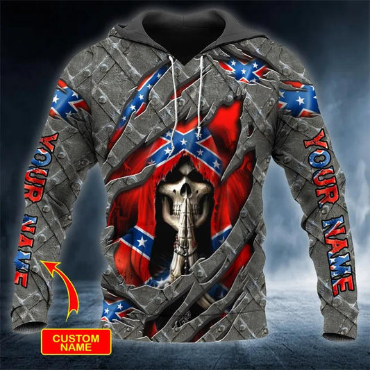 Praying Grim Reaper Patriotic Skull Custom 3D Hoodie Moonbestprint