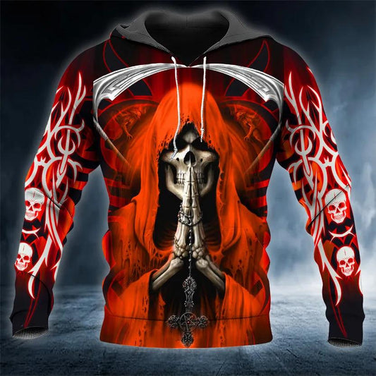 Praying Grim Reaper Red Skull 3D Hoodie Moonbestprint