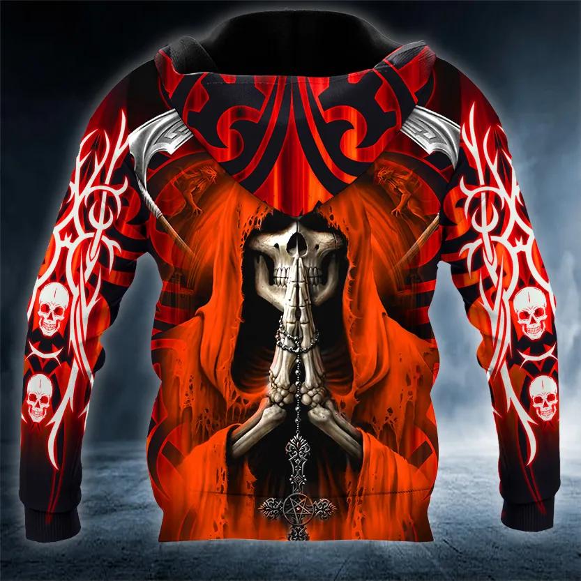 Praying Grim Reaper Red Skull 3D Hoodie Moonbestprint
