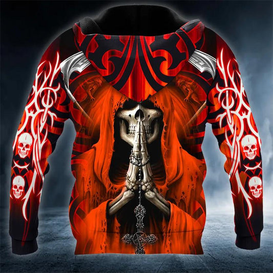 Praying Grim Reaper Red Skull 3D Hoodie Moonbestprint