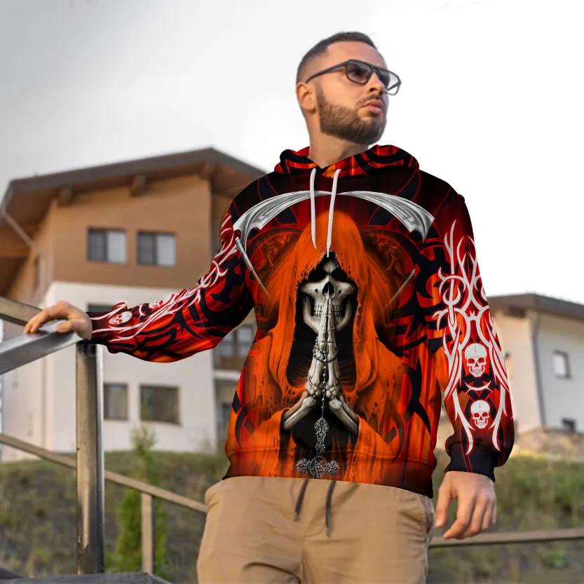 Praying Grim Reaper Red Skull 3D Hoodie Moonbestprint