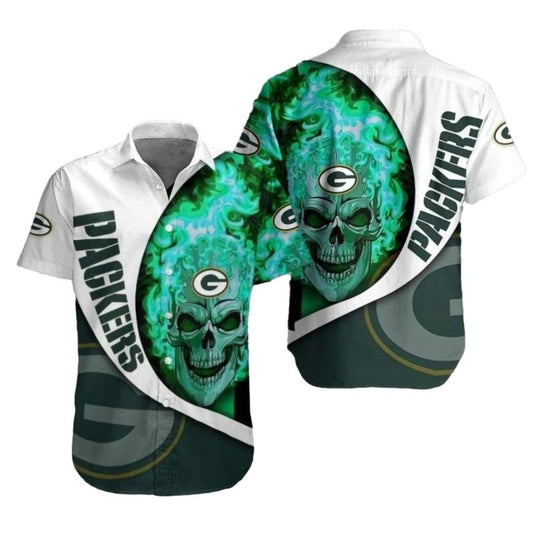 Psychedelic Swirl Green Bay Packers Skull Hawaiian Shirt - Moonbestprint