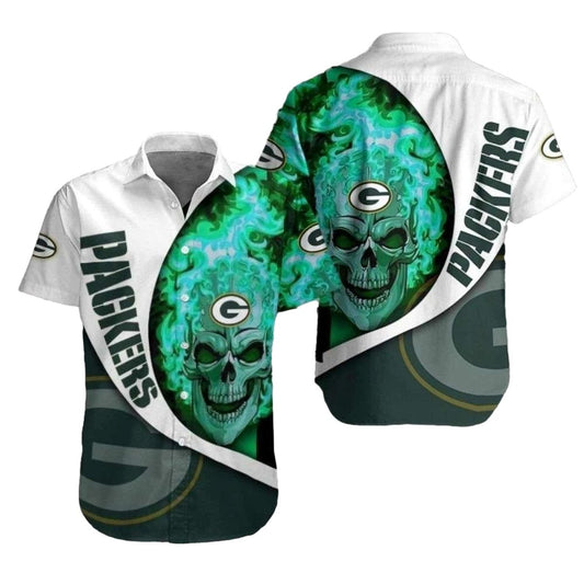 Psychedelic Swirl Green Bay Packers Skull Hawaiian Shirt - Moonbestprint