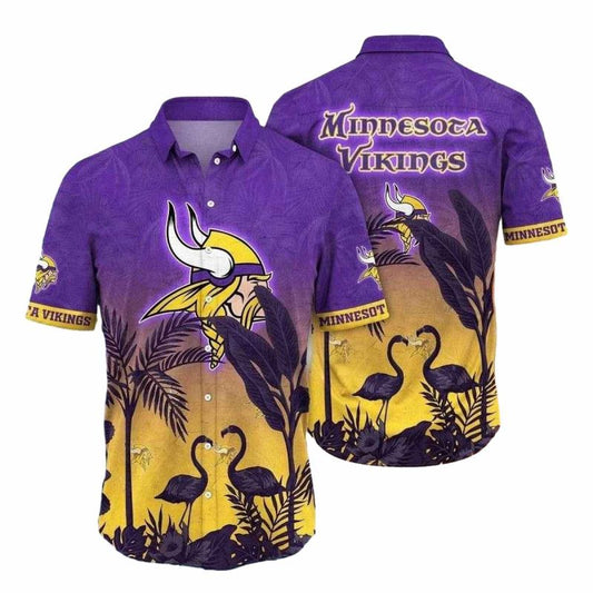 Purple Flamingo Sunset Minnesota Vikings Hawaiian Shirt - Moonbestprint