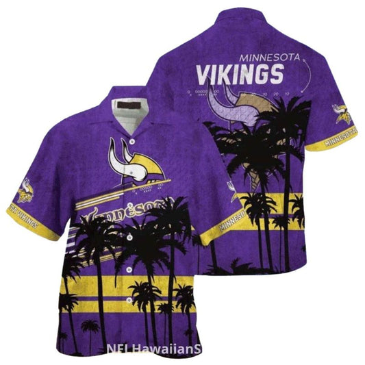 Purple Gold Palm Sunset Minnesota Vikings Hawaiian Shirt - Moonbestprint
