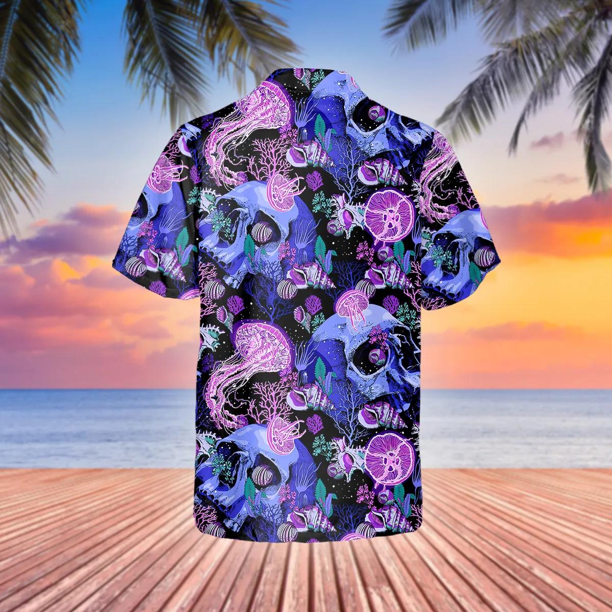 Purple Jellyfish Skull Hawaiian Shirt, Hawaiian Button Up Shirt, Tropical Shirts For Men Moonbestprint