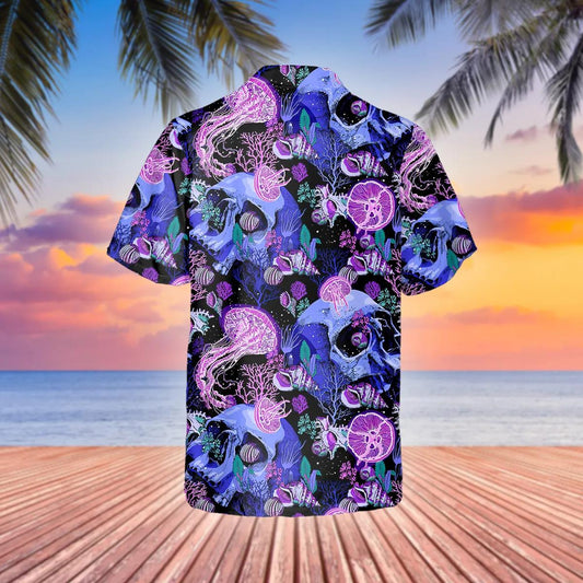 Purple Jellyfish Skull Hawaiian Shirt, Hawaiian Button Up Shirt, Tropical Shirts For Men Moonbestprint