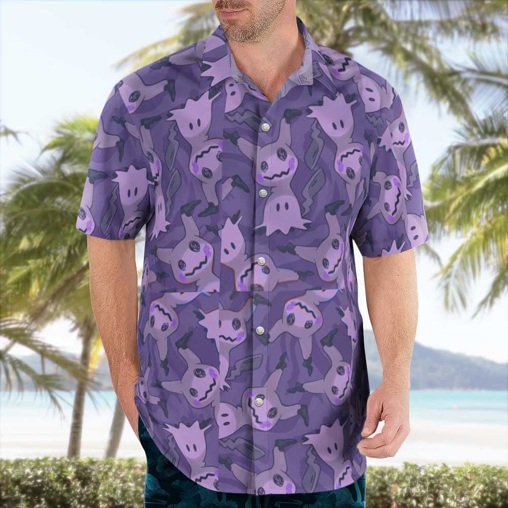 Purple Mimikyu Ghost Button-Up Hawaiian Shirt – Moonbestprint