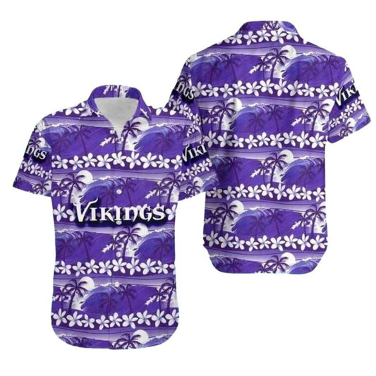 Purple Ocean Wave Floral Minnesota Vikings Hawaiian Shirt - Moonbestprint
