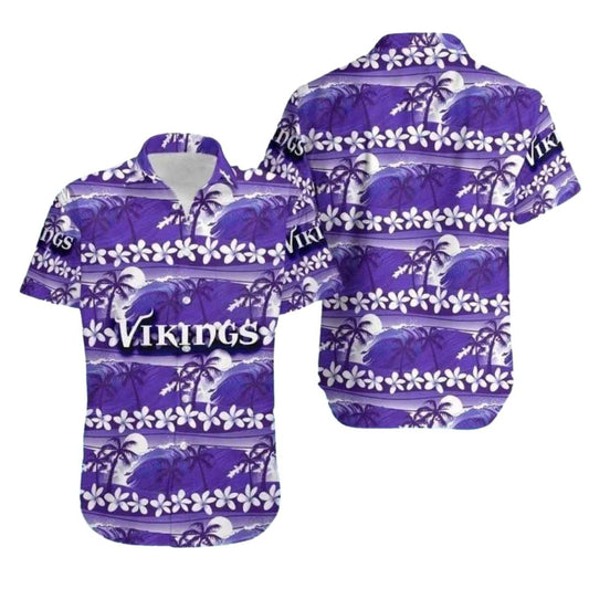 Purple Ocean Wave Floral Minnesota Vikings Hawaiian Shirt - Moonbestprint