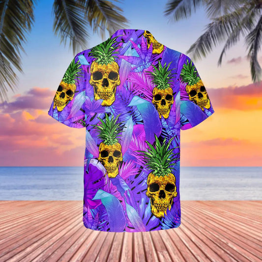 Purple Pineapple Skull Hawaiian Shirt, Hawaiian Button Up Shirt, Tropical Shirts For Men Moonbestprint