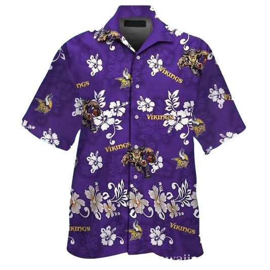 Purple Reign Vikings Floral Crest Hawaiian Aloha Shirt - Moonbestprint