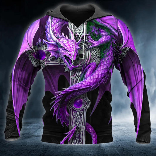 Purple Winged Dragon On Cross Sword Skull 3D Hoodie Moonbestprint