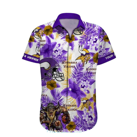 Purple and Gold Floral Helmet Minnesota Vikings Hawaiian Shirt - Moonbestprint