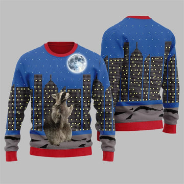 Raccoon Look At Moon Ugly Sweater 2026 Christmas - Moonbestprint