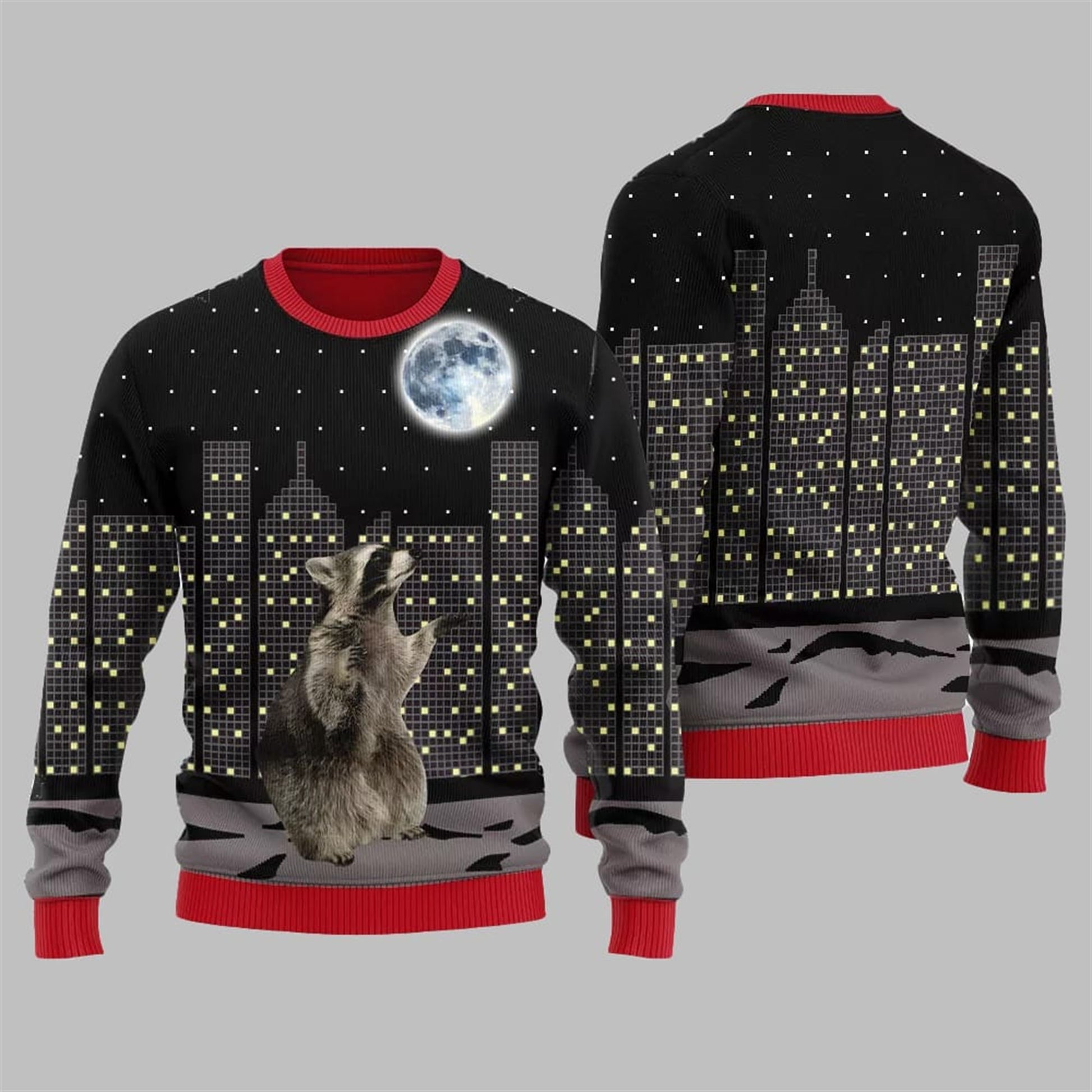 Raccoon Look At Moon Ugly Sweater 2026 Christmas - Moonbestprint