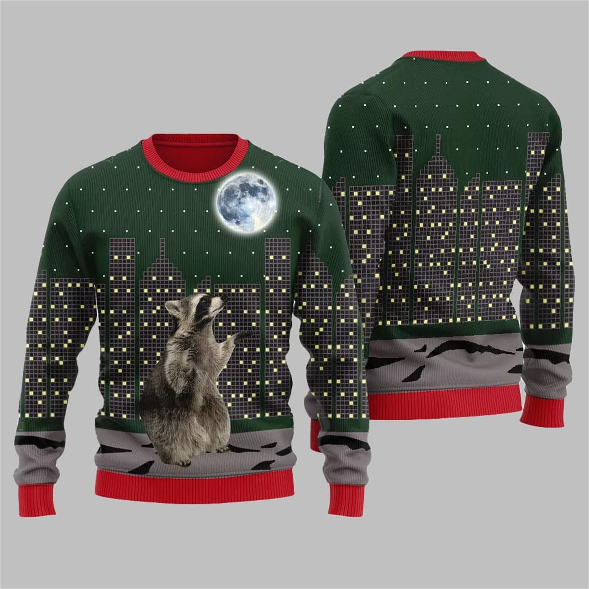 Raccoon Look At Moon Ugly Sweater 2026 Christmas - Moonbestprint