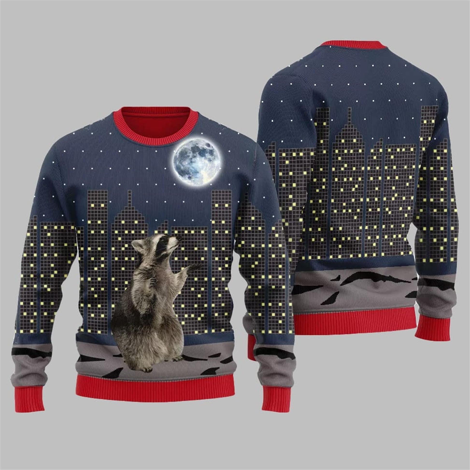 Raccoon Look At Moon Ugly Sweater 2026 Christmas - Moonbestprint