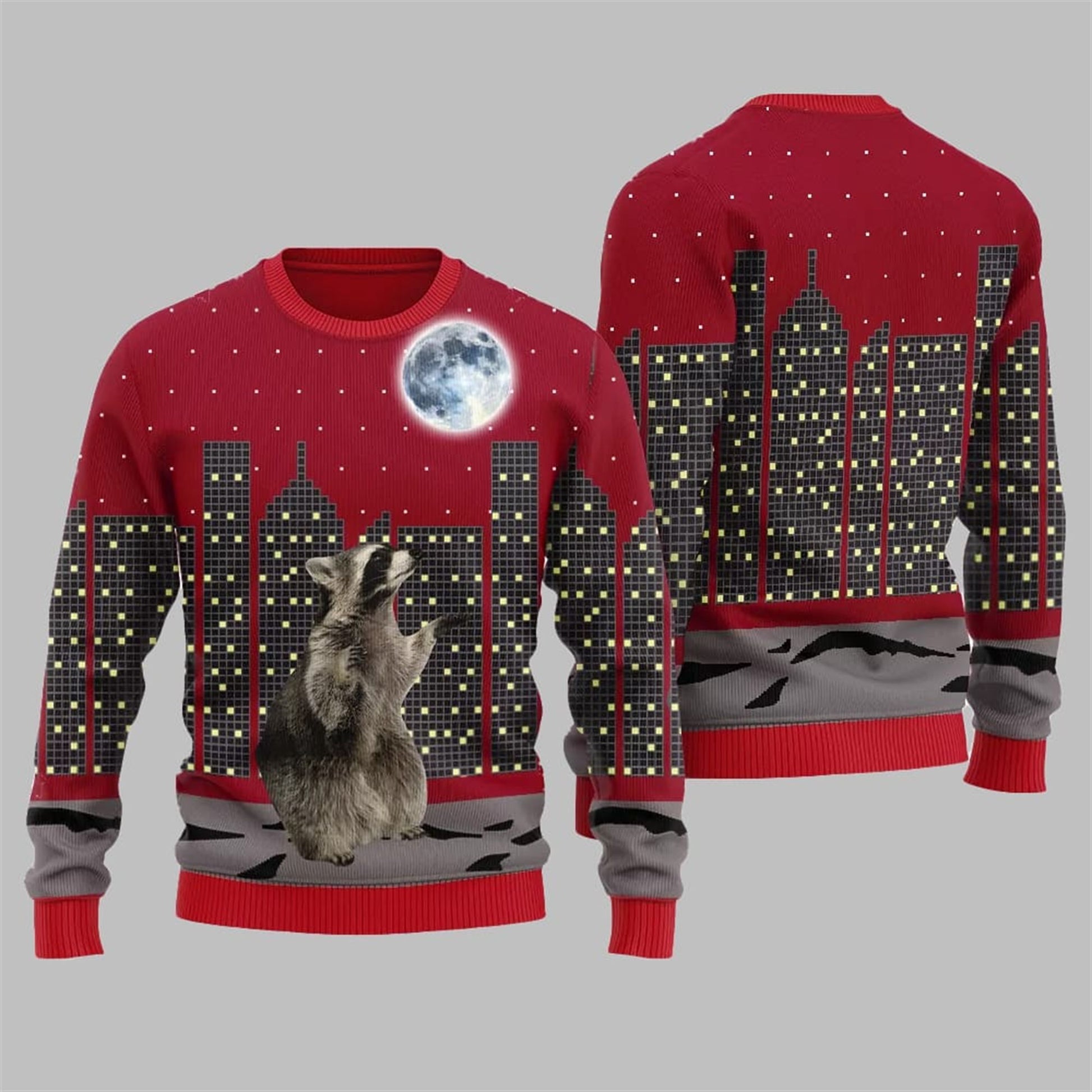 Raccoon Look At Moon Ugly Sweater 2026 Christmas - Moonbestprint