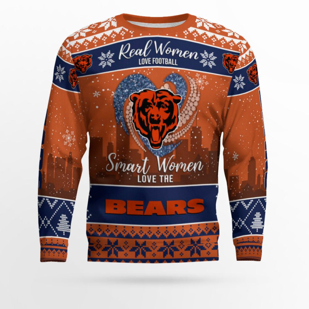Real Women Love Football Smart Women Love Chicago Bears Ugly Sweater – Moonbestprint