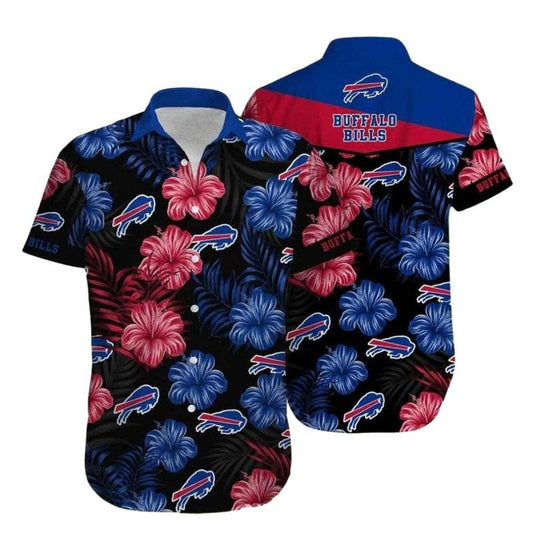 Red And Blue Buffalo Bills Floral Design Hawaiian Shirt - Moonbestprint