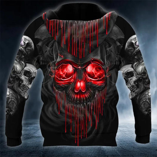 Red Gold Black Horrific Skull 3D Hoodie Moonbestprint