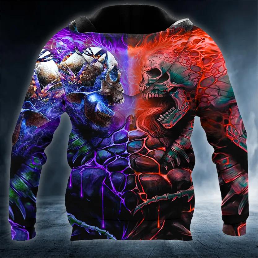 Red Purple War Skull 3D Hoodie Moonbestprint