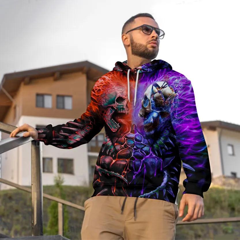 Red Purple War Skull 3D Hoodie Moonbestprint