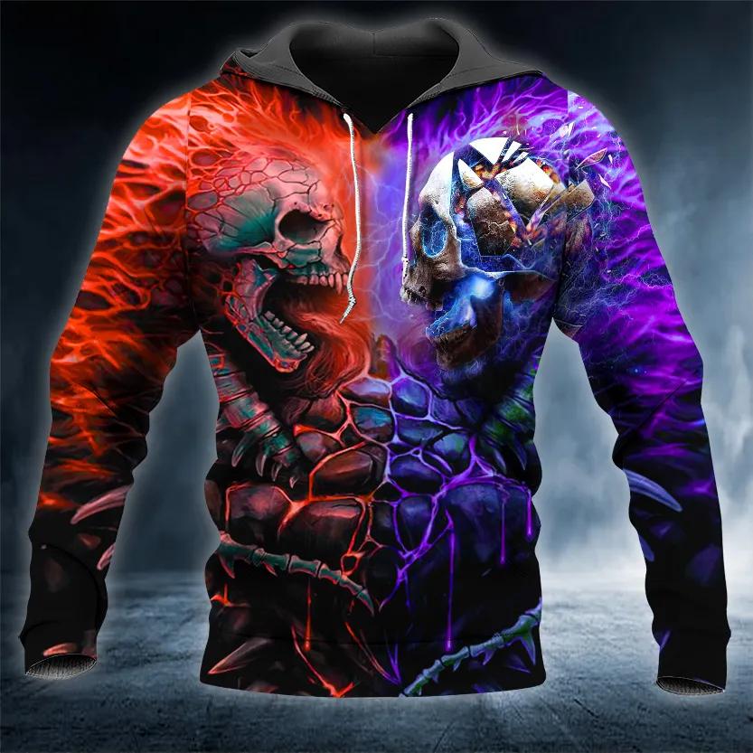 Red Purple War Skull 3D Hoodie Moonbestprint