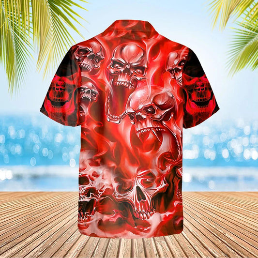 Red Skull Pile Personalized Hawaiian Shirt, Hawaiian Button Up Shirt, Tropical Shirts For Men Moonbestprint