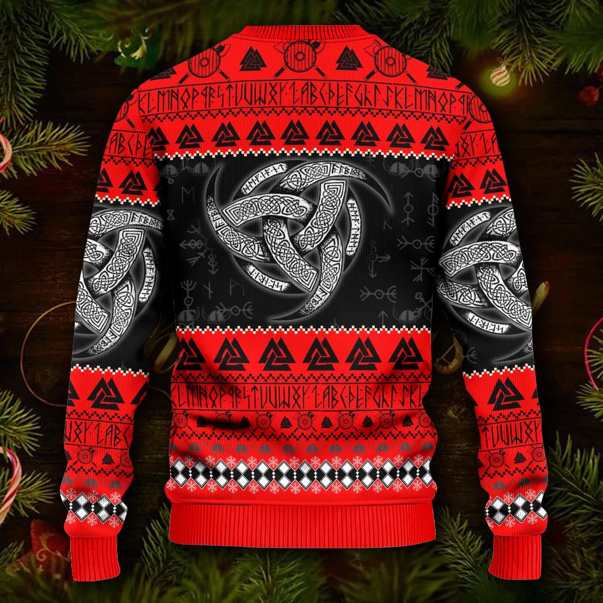 Red Triple Horn Pattern Viking Ugly Christmas Sweater Moonbestprint