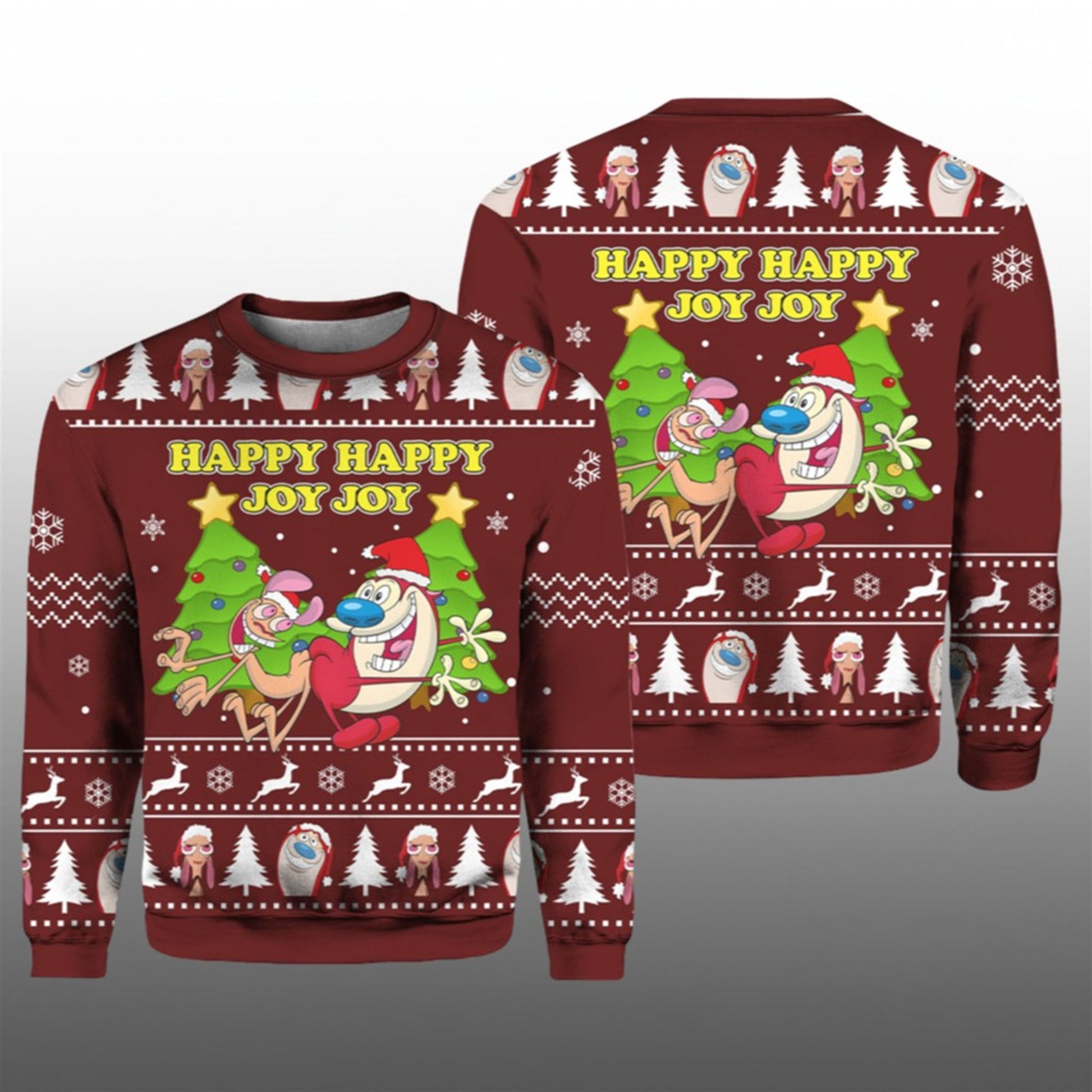 Ren And Stimpy Happy Happy Joy Joy Ugly Sweater 2026 Christmas - Moonbestprint