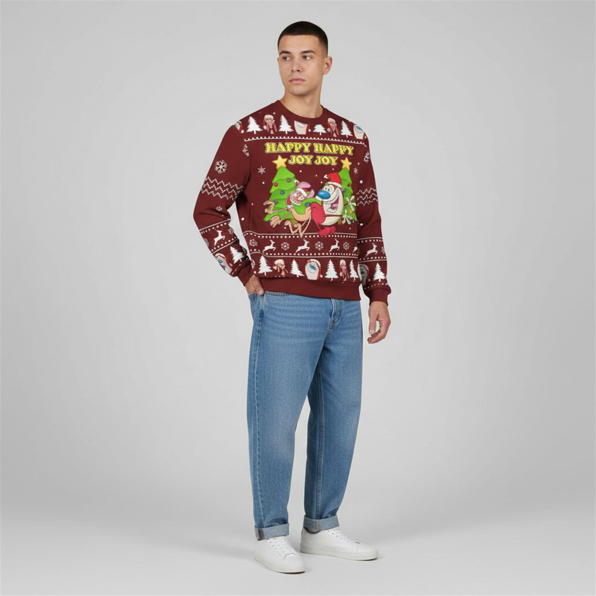Ren And Stimpy Happy Happy Joy Joy Ugly Sweater 2026 Christmas - Moonbestprint