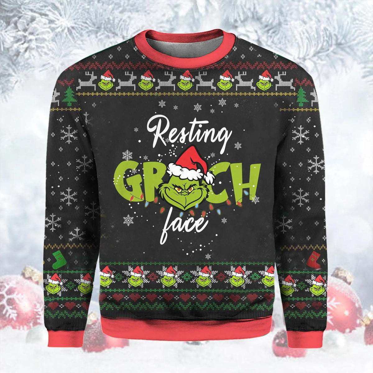 Resting Grinch Face Funny Christmas Ugly Sweater Moonbestprint