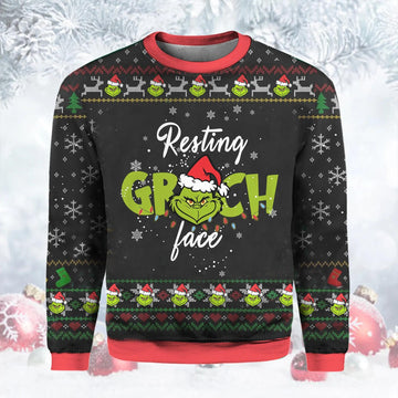 Resting Grinch Face Funny Christmas Ugly Sweater Moonbestprint