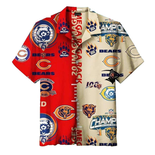 Retro Chicago Bears Hawaiian Shirt With Vintage Logos - Moonbestprint