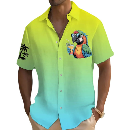Retro Parrot Vacation Hawaiian Print Shirt Moonbestprint