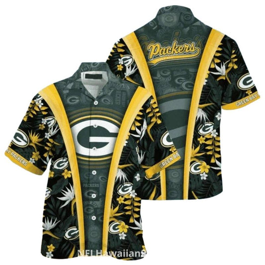 Retro Stripe Floral Packers Fan Hawaiian Shirt - Moonbestprint