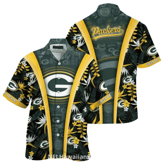 Retro Stripe Floral Packers Fan Hawaiian Shirt - Moonbestprint
